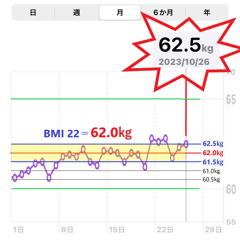 （MBI＝22）目標の体重増減を示したグラフ