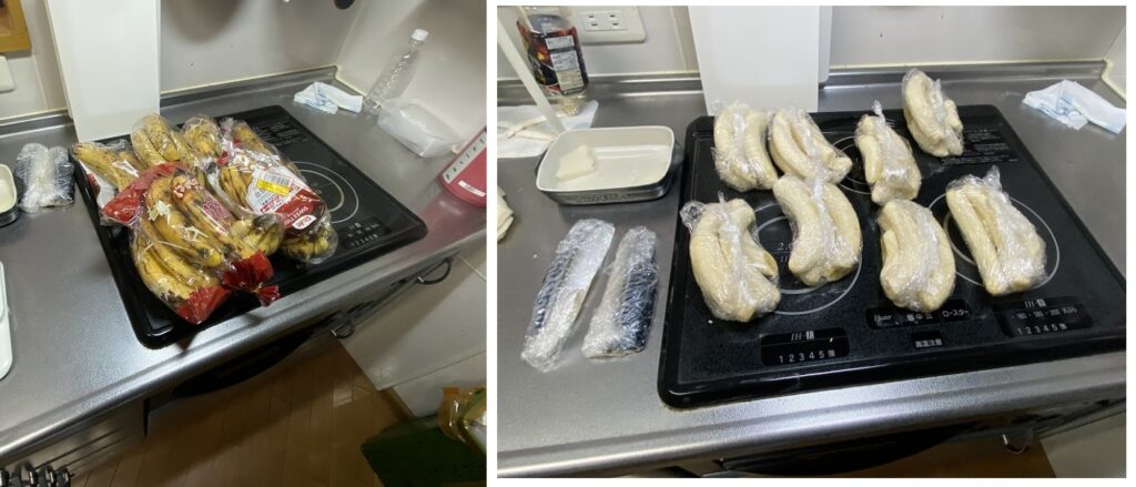 バナナの冷凍作業