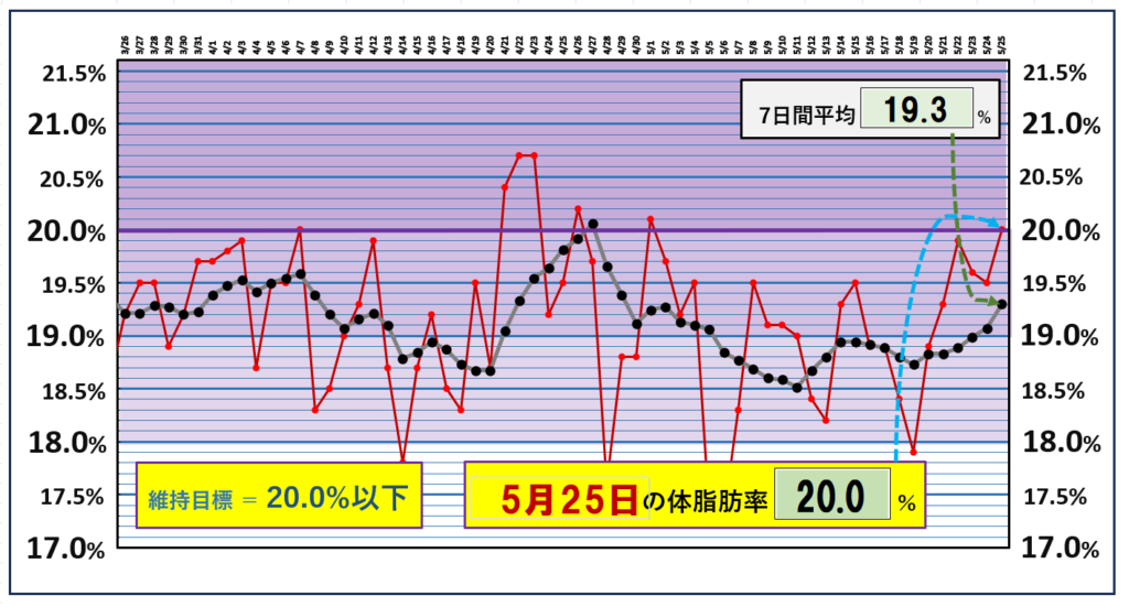 体脂肪率20％以下を目標にしたグラフ