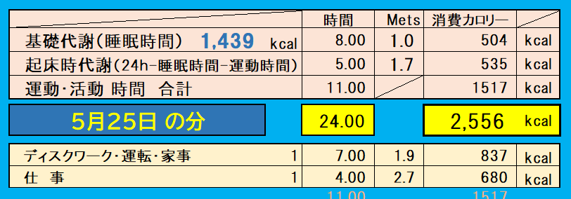 1日の消費カロリーの合計値の画像