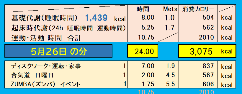 1日の消費カロリーの合計値の画像