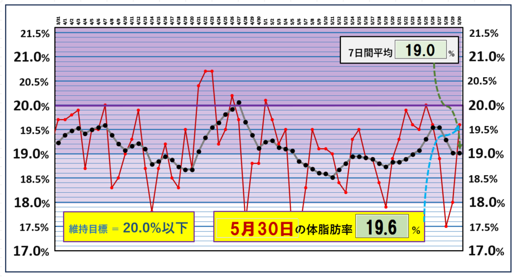 体脂肪率20％以下を目標にしたグラフ