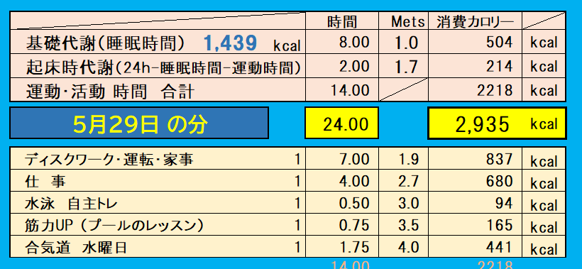 1日の消費カロリーの合計値の画像