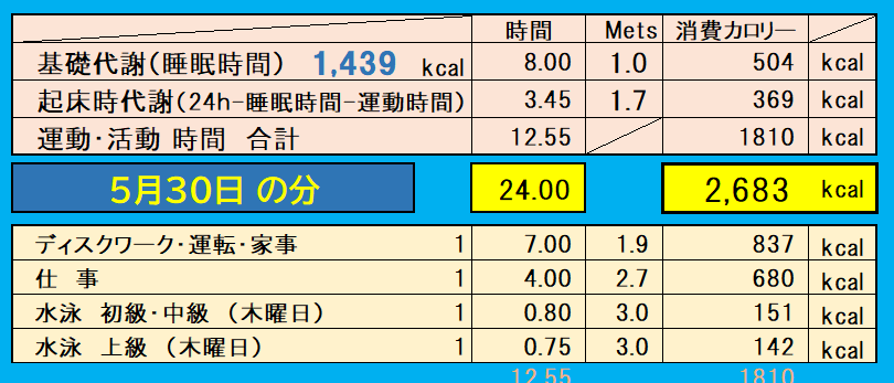 1日の消費カロリーの合計値の画像