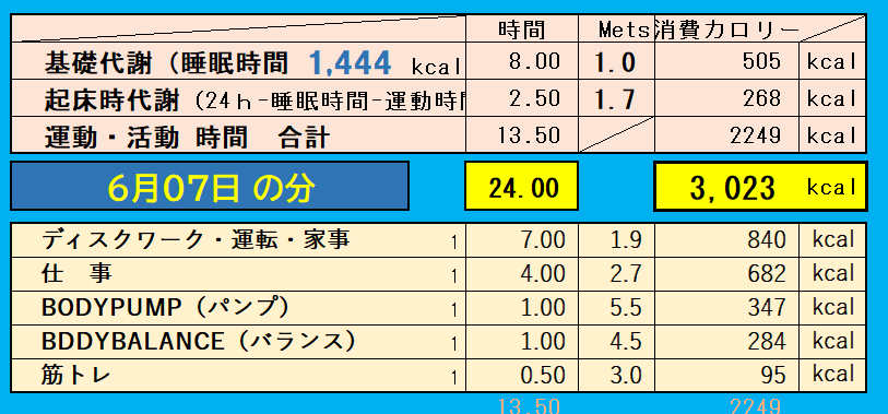 1日の消費カロリーの合計値の画像