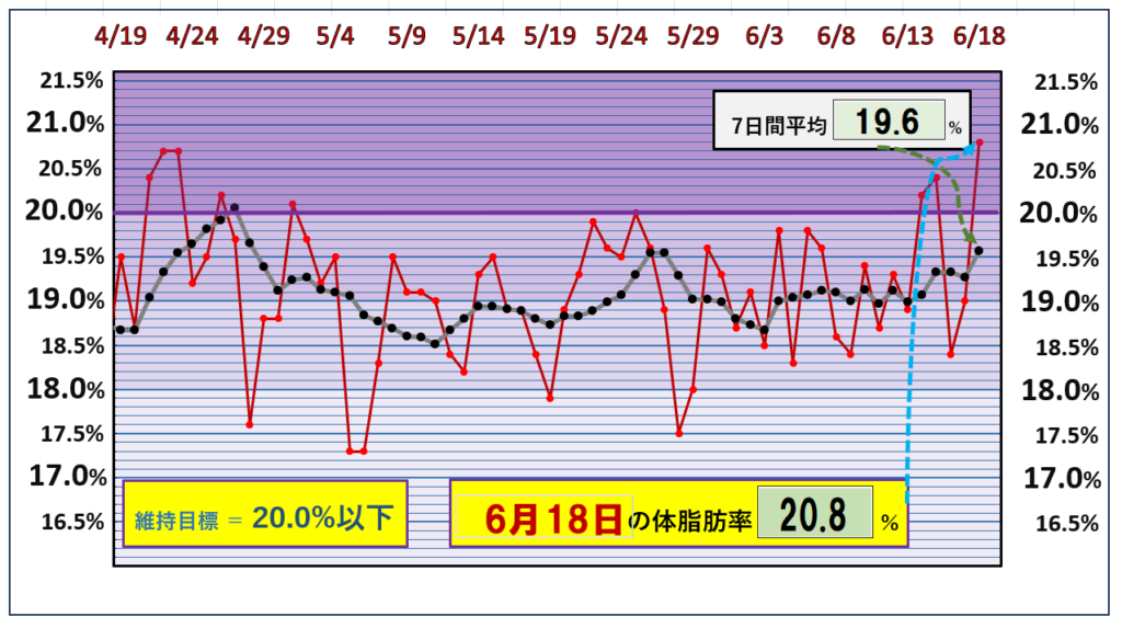 体脂肪率20％以下を目標にしたグラフ