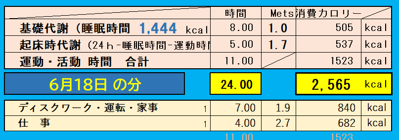 1日の消費カロリーの合計値の画像