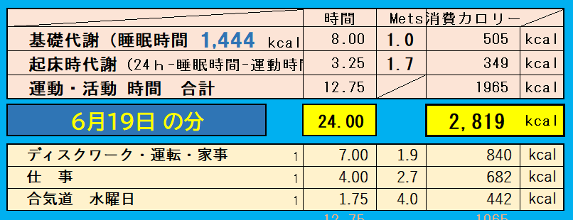 1日の消費カロリーの合計値の画像