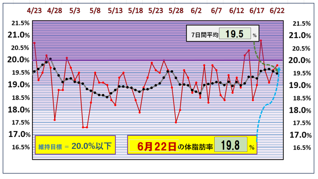 体脂肪率20％以下を目標にしたグラフ