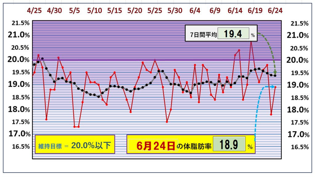 体脂肪率20％以下を目標にしたグラフ