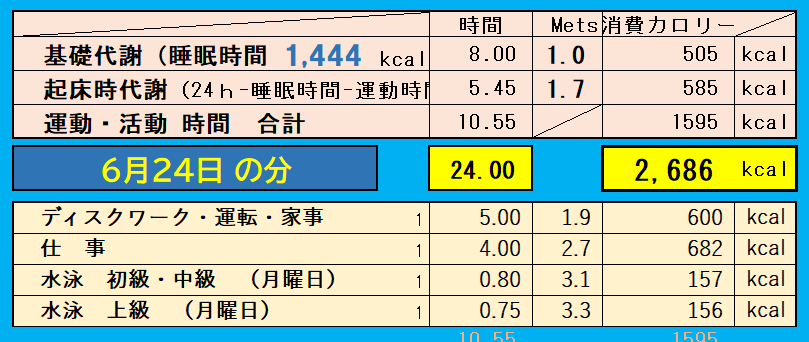 1日の消費カロリーの合計値の画像