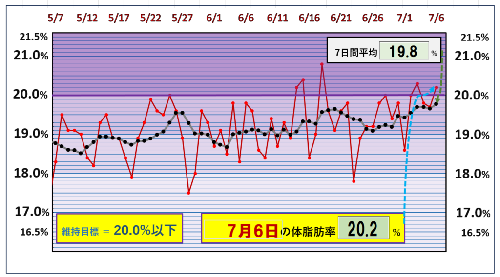 体脂肪率20％以下を目標にしたグラフ