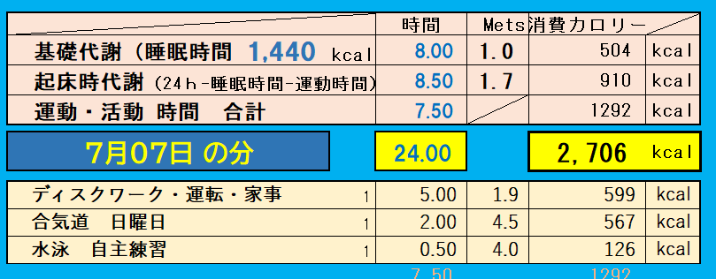 1日の消費カロリーの合計値の画像