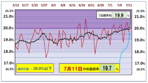 体脂肪率20％以下を目標にしたグラフ