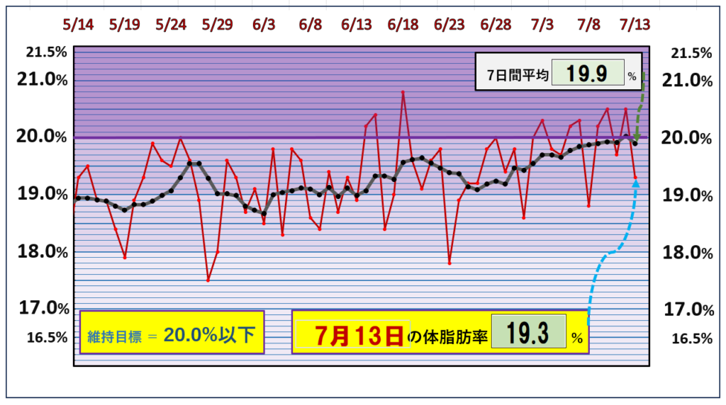 体脂肪率20％以下を目標にしたグラフ