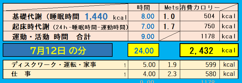 1日の消費カロリーの合計値の画像