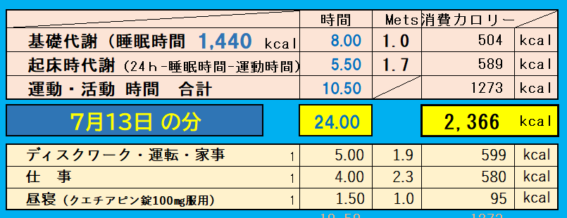 1日の消費カロリーの合計値の画像