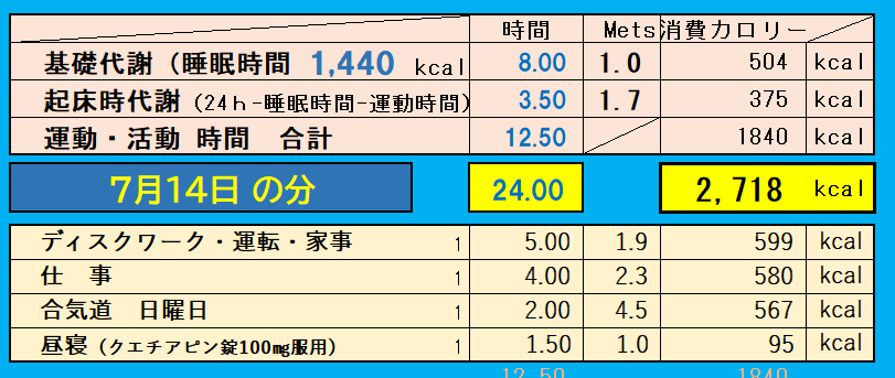 1日の消費カロリーの合計値の画像