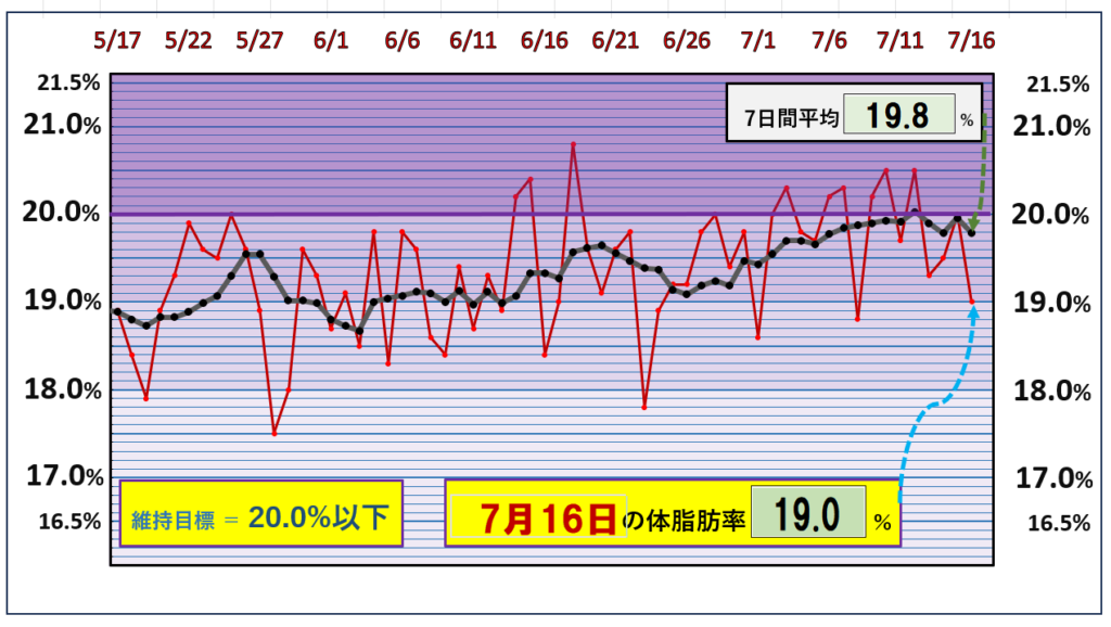 体脂肪率20％以下を目標にしたグラフ