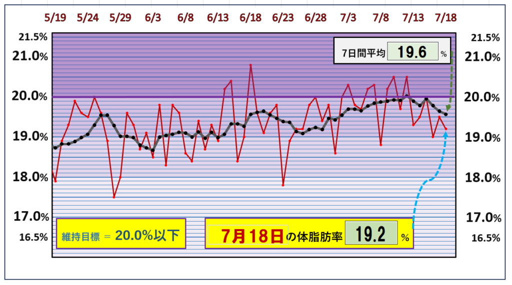 体脂肪率20％以下を目標にしたグラフ