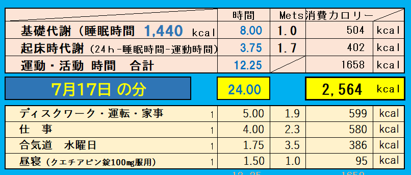 1日の消費カロリーの合計値の画像