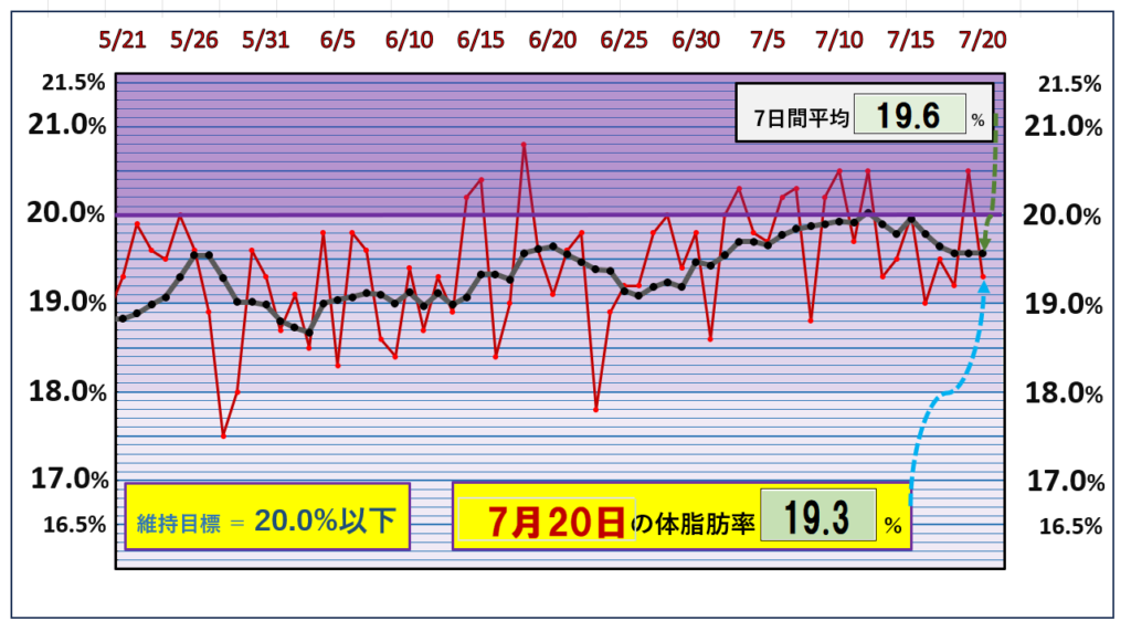 体脂肪率20％以下を目標にしたグラフ