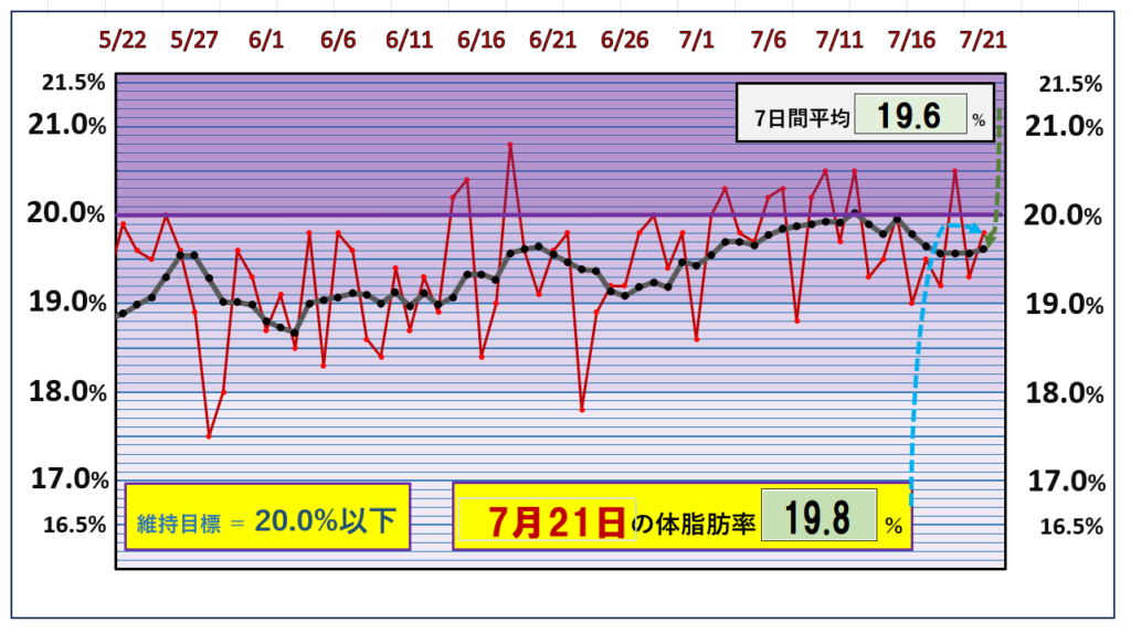 体脂肪率20％以下を目標にしたグラフ