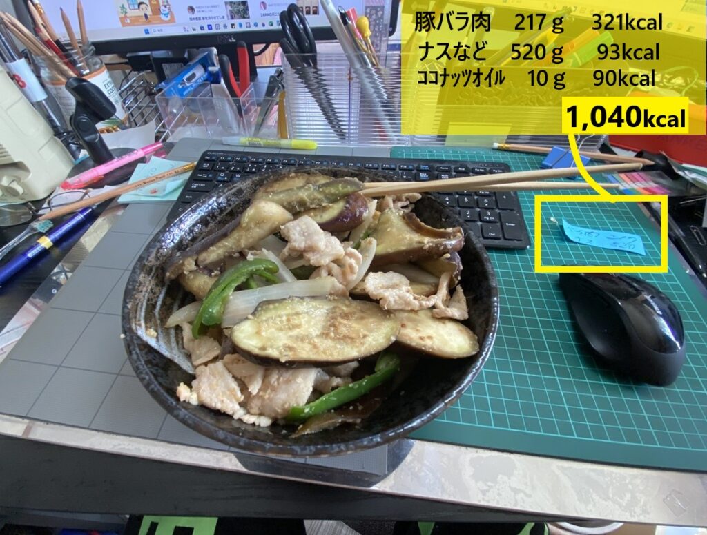 ナスと豚肉の炒め物のカロリー