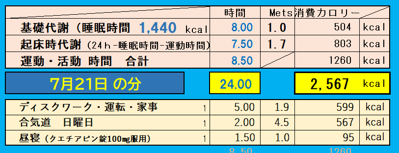 1日の消費カロリーの合計値の画像