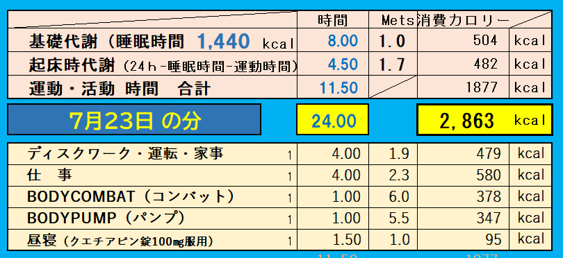 1日の消費カロリーの合計値の画像