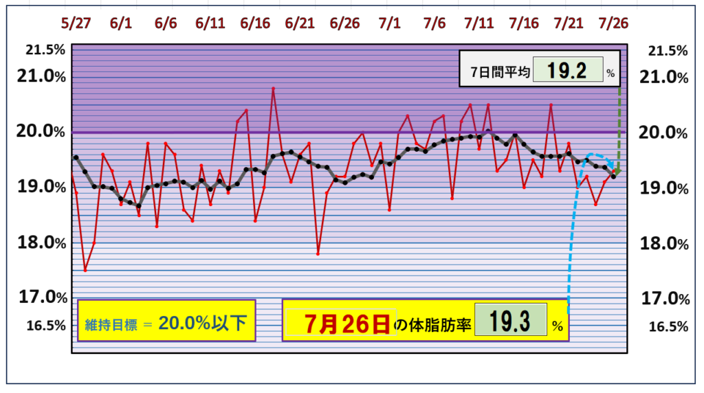 体脂肪率20％以下を目標にしたグラフ