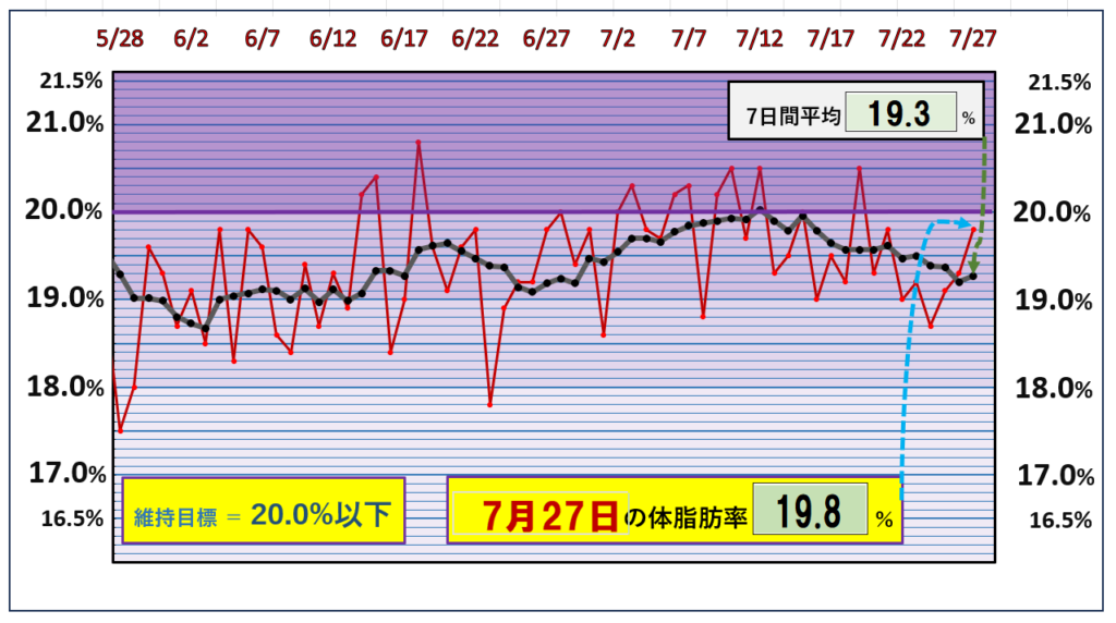 体脂肪率20％以下を目標にしたグラフ