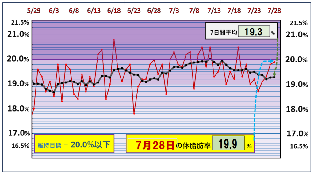 体脂肪率20％以下を目標にしたグラフ