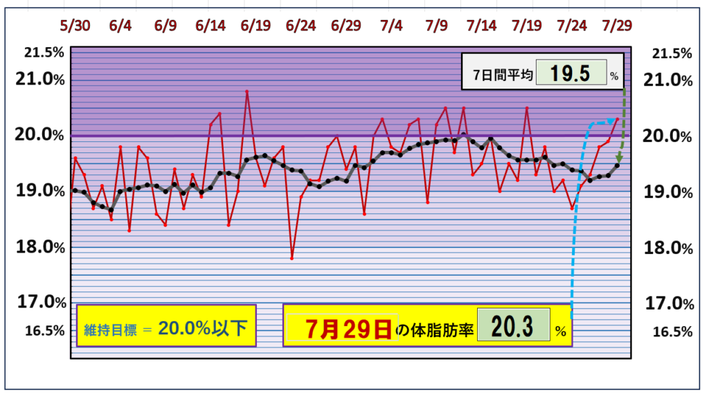 体脂肪率20％以下を目標にしたグラフ