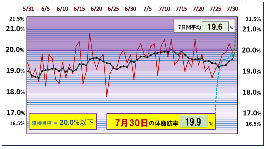 体脂肪率20％以下を目標にしたグラフ