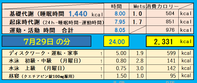 1日の消費カロリーの合計値の画像