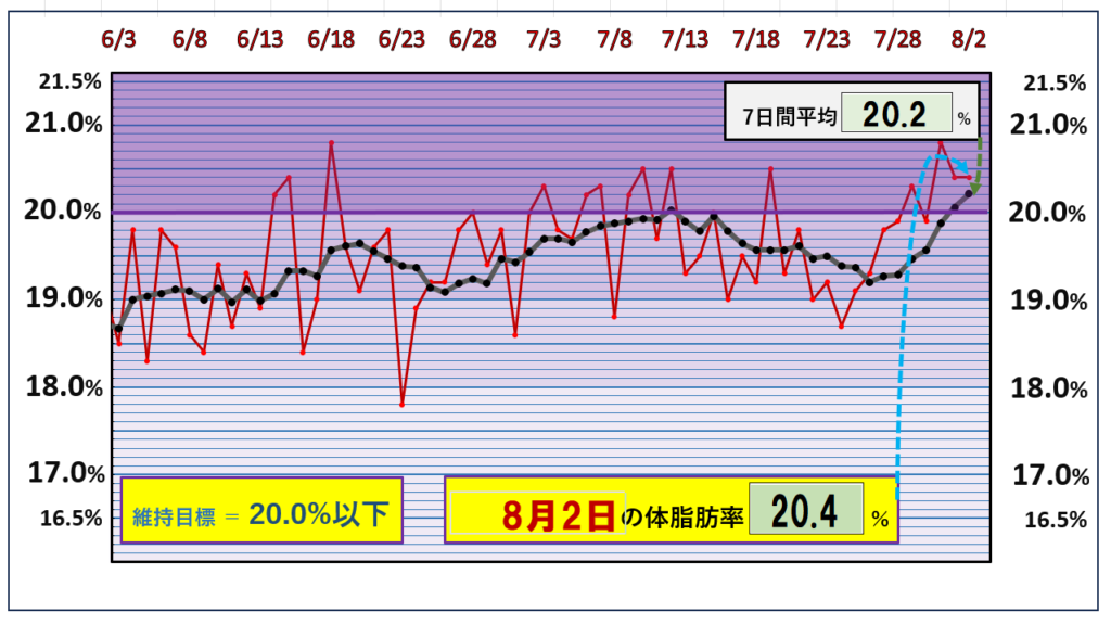 体脂肪率20％以下を目標にしたグラフ