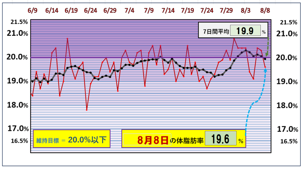 体脂肪率20％以下を目標にしたグラフ