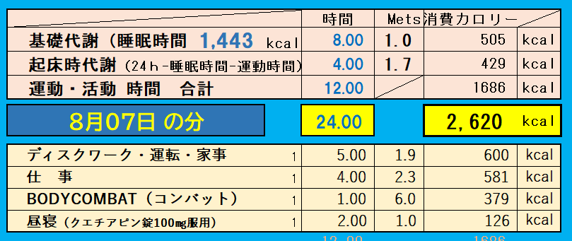 1日の消費カロリーの合計値の画像