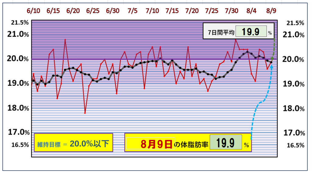 体脂肪率20％以下を目標にしたグラフ