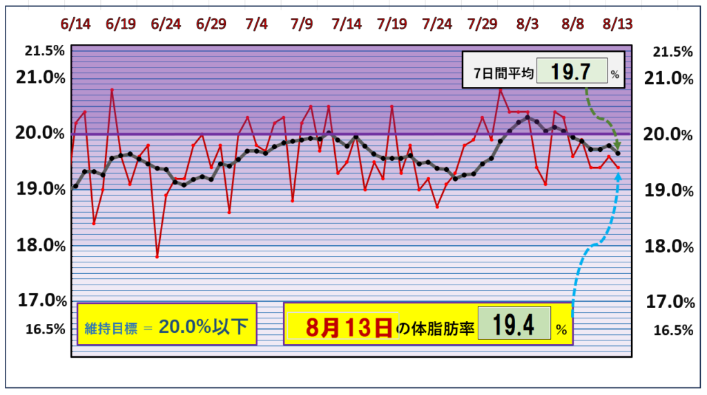 体脂肪率20％以下を目標にしたグラフ