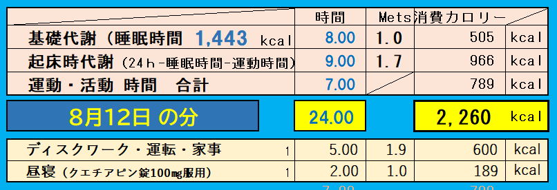 1日の消費カロリーの合計値の画像