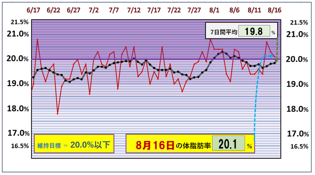 体脂肪率20％以下を目標にしたグラフ