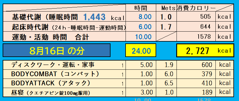 1日の消費カロリーの合計値の画像