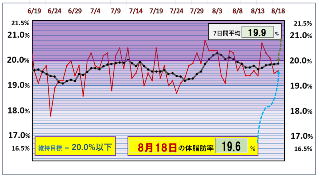 体脂肪率20％以下を目標にしたグラフ