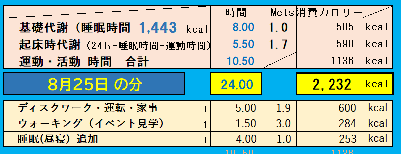 8月25日の消費カロリーの合計値の画像