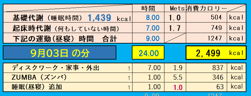 9月3日の消費カロリーの合計値の画像