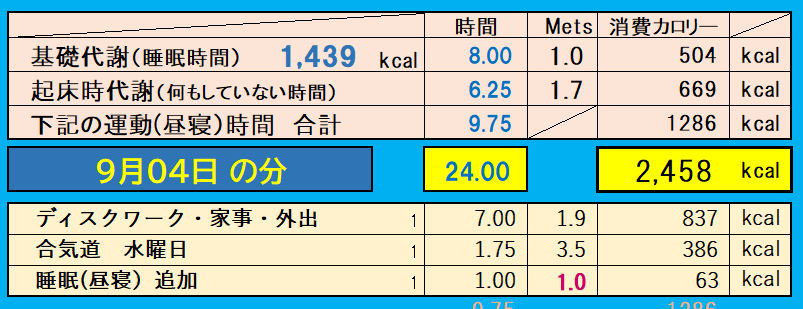 9月4日の消費カロリーの合計値の画像