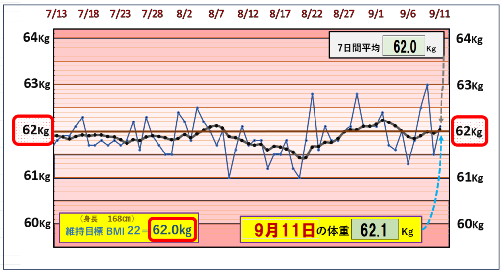 9月11日の（BMI＝22）の維持を目標にしたグラフ