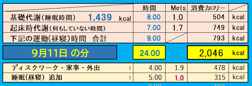 9月11日の消費カロリーの合計値の画像